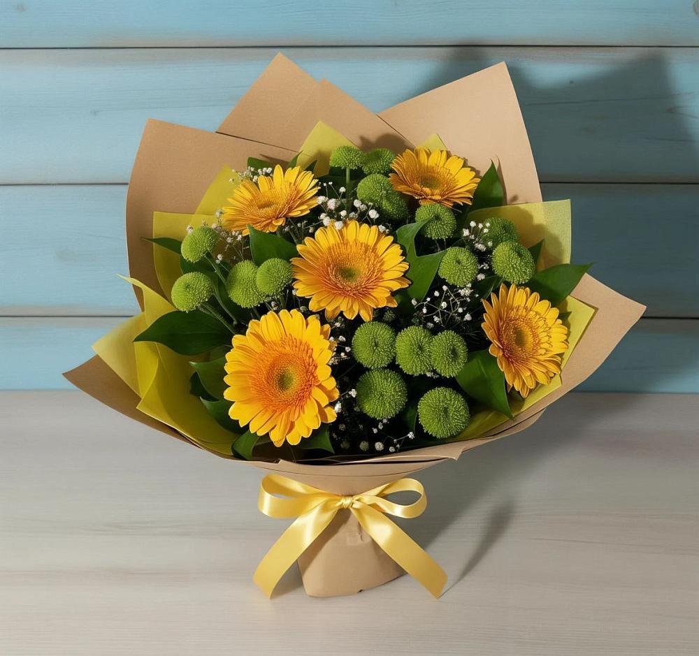 Букет цветов из: Герберы и Хризантемы в Вилино