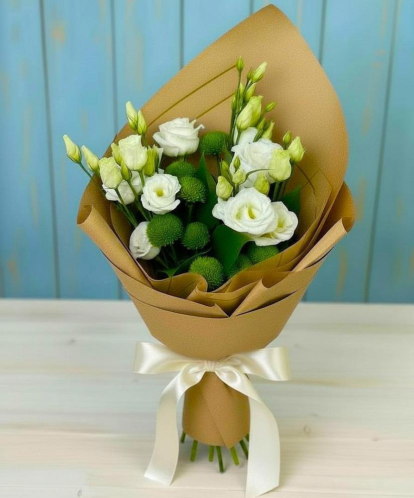 Букет цветов из: Хризантемы и Лизиантусы в Вилино