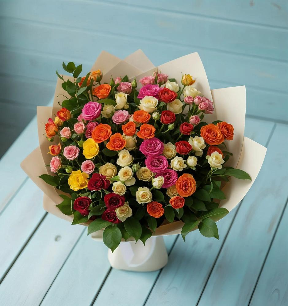 Букет Микс из разноцветных кустовых роз в Вилино