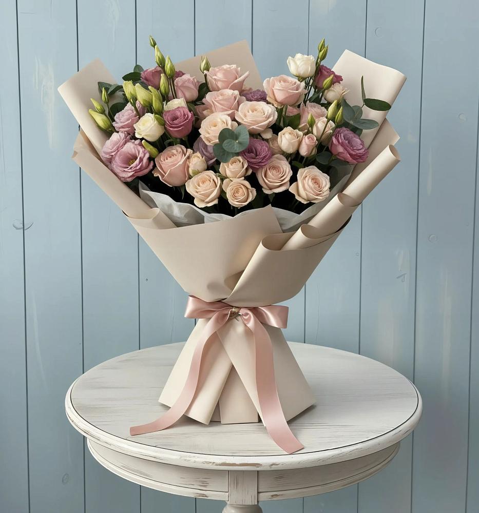 Букет цветов из: Розы и Лизиантусы в Вилино