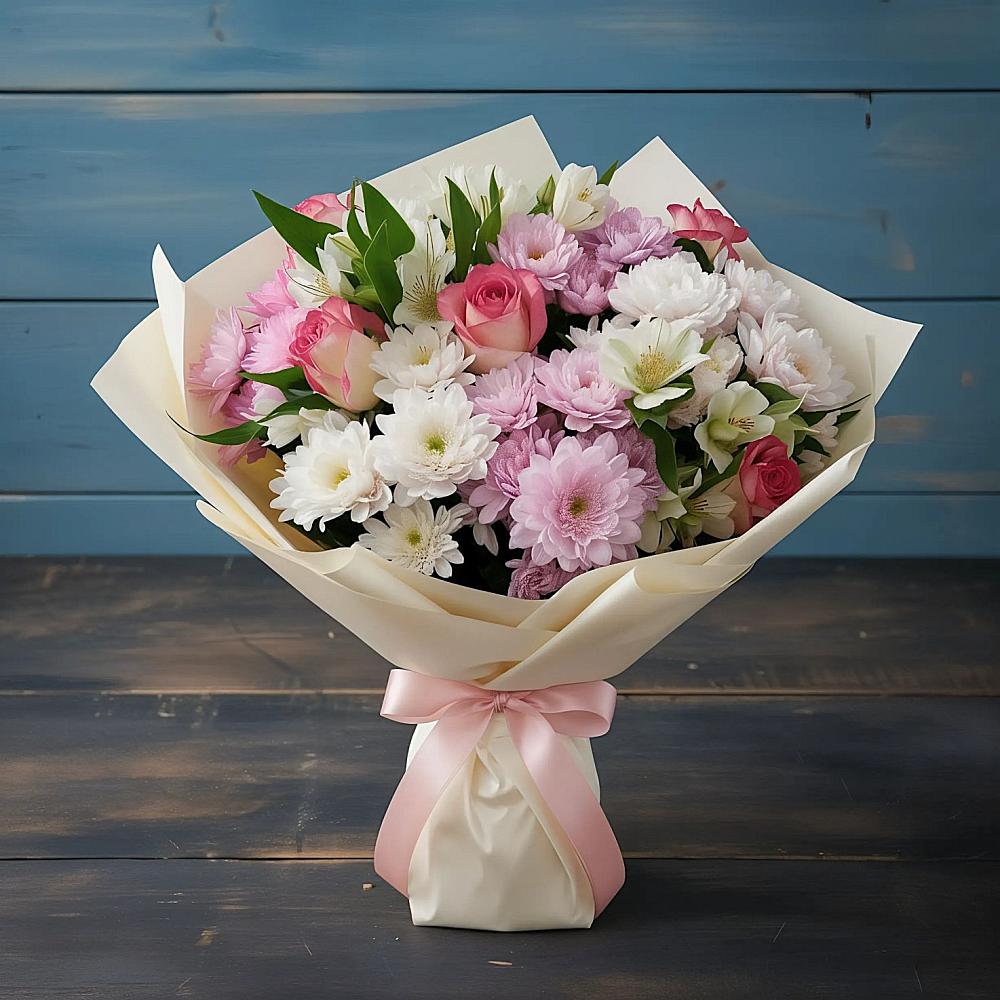 Букет цветов из: Хризантемы, Альстромерии и Розы в Вилино